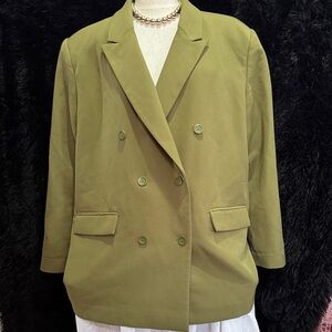 Olive Green Double-Breasted Blazer with padded shoulders